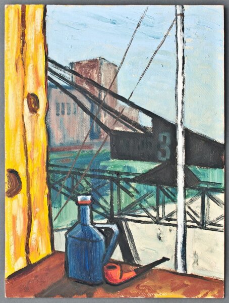 Gregor Krauskopf - Stillleben mit Pfeife vor Kran 3 - o.J. - Öl auf Malpappe