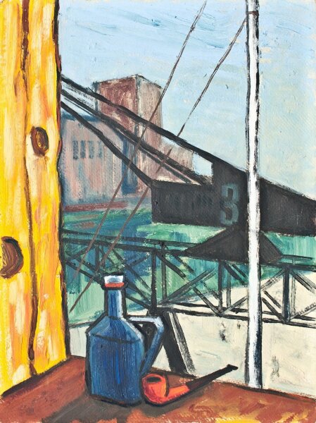 Gregor Krauskopf - Stillleben mit Pfeife vor Kran 3 - o.J. - Öl auf Malpappe