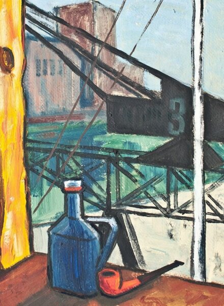 Gregor Krauskopf - Stillleben mit Pfeife vor Kran 3 - o.J. - Öl auf Malpappe