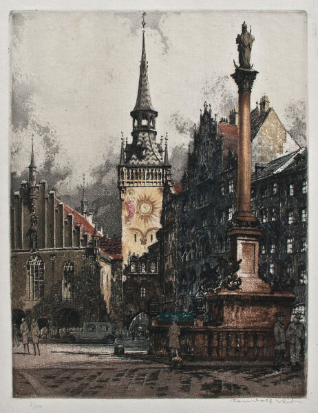 Rudolf Veit - München Marienplatz - o.J. - Farbradierung