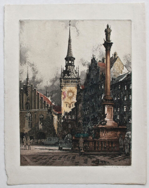 Rudolf Veit - München Marienplatz - o.J. - Farbradierung
