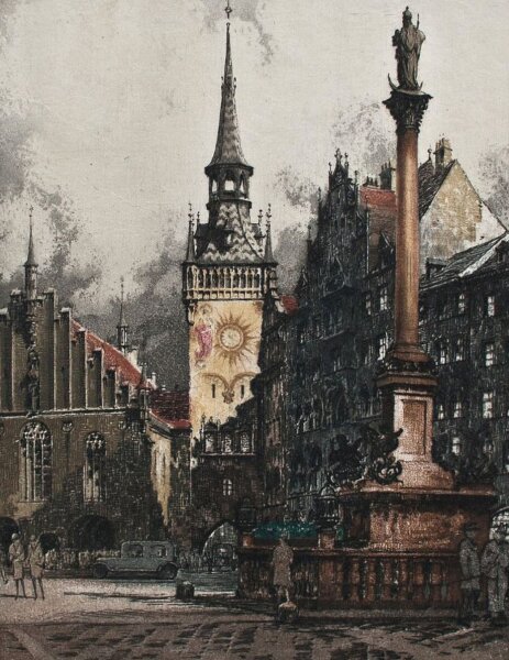 Rudolf Veit - München Marienplatz - o.J. - Farbradierung