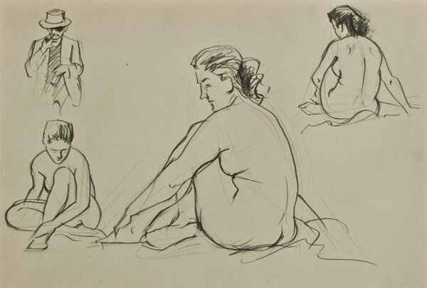 O. Hartmann - Sitzender weiblicher Akt - Bleistiftzeichnung - o. J.