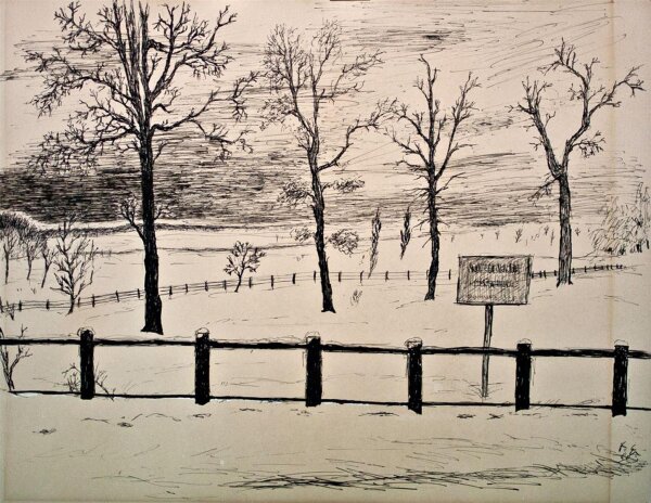 Eberhardt Brucks - An der Sektorengrenze in Berlin Gatow - 1960 - Tusche